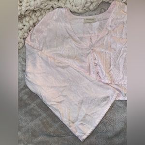 Urban Outfitters Pink Satin Bell-Sleeved Crop Top